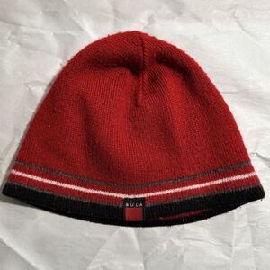 Bula Reversable Knit Red/Gray Beanie Skull Cap Striped